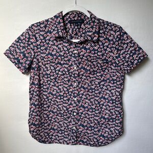 Womens Tommy Hilfiger Floral Short Sleeve Button-Up Shirt- patriotic prep